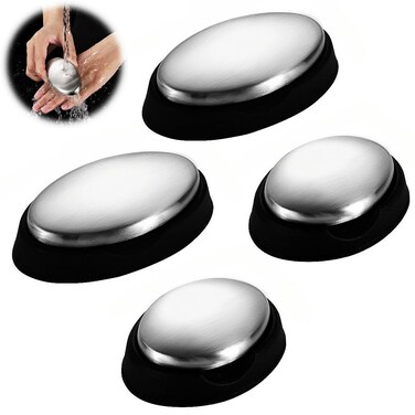 4 packs stainless Steel soap Deodorizing Soap Deodorizing Metal Soap Metal Deodorizing agent eliminates onion, garlic, and fish smells from hands and skin (silver)