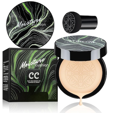 Mushroom Head Air Cushion CC Cream - Long Lasting &amp; Moisturizing BB Cream Brightening Matte Concealer Makeup, Even Skin Tone for All Skin Types (Natural)