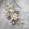 Kercisbeauty Wedding Pink Blue Rhinestones White Flower Hair Comb with Crystal Beads for Brides Bridal Headpiece Prom Hair dress(Silver)