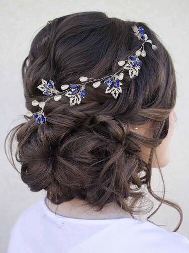Campsis Bride Wedding Hair Vine Silver Leaf Pearl Bridal Hair Piece Flower Crystal Hair Breath Accessories for Women and Girls Prom Dinner Photography