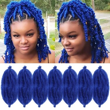 Spring Twist Hair 12 Inches 7 Packs Blue Marley Twist Braiding Hair for Faux Locs Crochet Hair Pre Separated Springy Afro Twist Hair Synthetic Kinky Twist Braiding Hair Extensions (12",BLUE)
