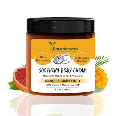 RaGaNaturals Natural Mango Butter Body Cream for Dry Skin for Women, Men - Tropical Plant-Based Hydrating Moisturizer with Avocado Oil and Vitamin E - Non-Greasy, Vegan, Cruelty-Free, Smell Good -8 Oz