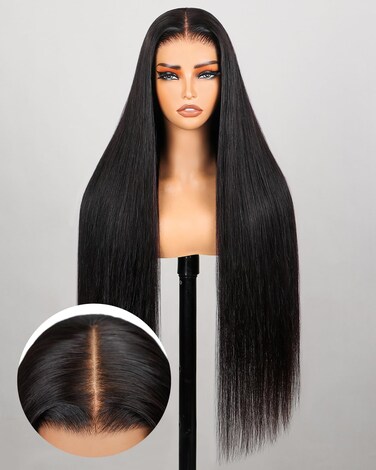 FLYBAO 5x6 Glueless Wigs Human Hair Pre Plucked Pre Cut 260% Density 100% Glueless Wig 12A Closure Wigs Human Hair Bleached Knots Straight Wigs Human Hair 24 Inch