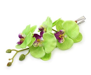 2PCS Hawaiian Orchid Flower Hair Clips Flowers Alligator Clips Hairpins Holiday Travel Wedding Decoration Hair Accessories For Women Lady Bridal (Green)