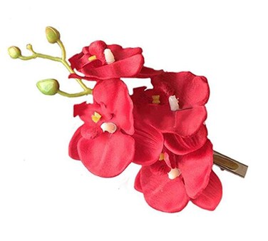 2PCS Hawaiian Orchid Flower Hair Clips Flowers Alligator Clips Hairpins Holiday Travel Wedding Decoration Hair Accessories For Women Lady Bridal (Red)