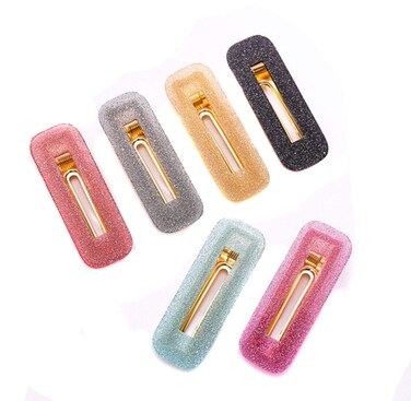 6PCS Women Sweet Duckbill Clamps Resin Alligator Hair Clips Glitter Pattern Hairpins Geometric Acrylic Bangs Clip Hairpin Clip Hair Accessories (Rectangle)