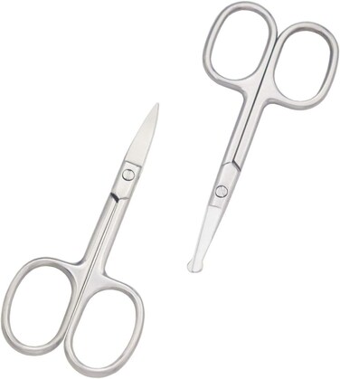 Eyebrow and Nose Hair Scissors, 3.7&rdquo; Stainless Steel Professional Facial Nose Hair Trimmer Scissors for Women and Lace Wigs 2 Pieces