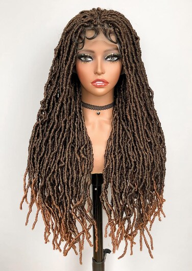 Sweece Full Lace Faux Locs Braided Wigs for Black Women,Faux Locs Braid Wig With Baby Hair,Full Double Lace Front Crochet Butterfly Braided Wig, Soft Knotless Synthetic Wig(32 Inch, 1B/30)