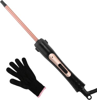 3/8 Inch Curling Wand Iron Small Curling Wand Tight Curls Tourmaline Ceramic Barrel for Short &amp; Long Hair Skinny Wand Curler Styler with Clampless 350&deg;F/410&deg;F Temperature Adjustable