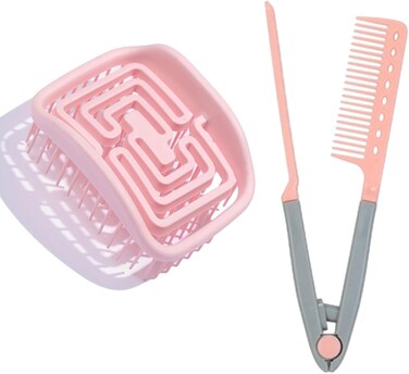 Scalp massage comb combination for Dandruff Removal Scalp Massager for Hair Growth Wet Dry Hair Massager Shampoo Brush+V-Shaped Straight Comb Hairdressing Styling Hair Straightening Comb Clamp