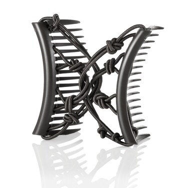 Comfy Stretchy Flexible Plastic Double Comb for Fine Thin Short and straight Hair - Easy Hairstyles and Long Lasting Updo's (Black, Medium)