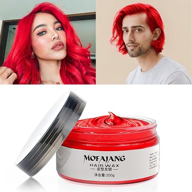 7.05oz Red Hair Styling Wax, Hair Wax Color,Temporary Hair Color Dye, Hair Clay for Men and Women, Halloween, Party, Cosplay, Christmas Use