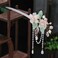 Pink Kapok Flower Pearl Tassels Hairpin Chinese Hanfu Style Hair Fork Retro Flower Resin Handmade Hair Clip Hair Accessories for Women Girls Long Hair(Pink Kapok)