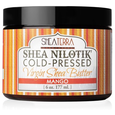 Shea Terra Organics 100% Organic Cold-Pressed Virgin Shea Butter &ndash; Mango   Natural Anti-Aging Daily Skin, Nails &amp; Hair Cream to Soften, Protect &amp; Hydrate Dry Skin &amp; Reduce Stretch Mark &ndash; 6 oz