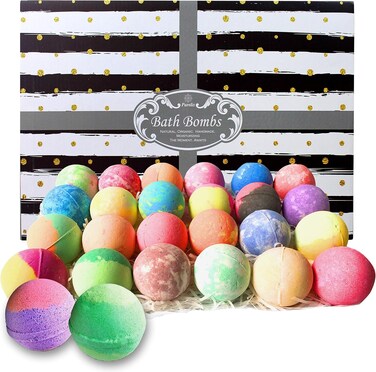 Mothers Day Bath Bomb Gift Set for Women and Men. 24 Luxury Bath Bombs Individually Wrapped Bulk Moisturizing Organic Bath Fizzies for Women, Men Kids! Best Bath Spa Set for Teens! Gifts for Him
