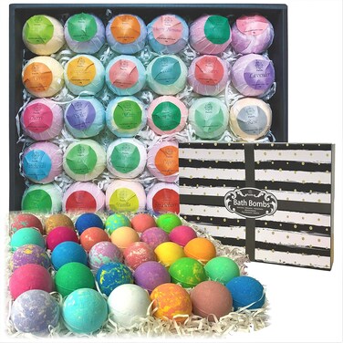 Bulk Bath Bombs 30 Pc Gift Set by Purelis. Ultra Luxury Bath Balls Individually Wrapped for Men &amp; Women! Paraben &amp; Sulfate Free Organic Spa Fizzies Infused with Essential Oils.