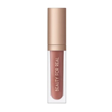 Beauty For Real Lip Gloss + Shine, Nudist - Beige Nude Pink - Non-Sticky Plumping &amp; Hydrating Gloss - Light &amp; Mirror In Cap - Contains Marine Collagen - 0.15 fl oz