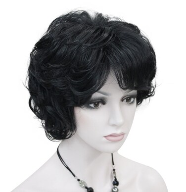 Lydell Women's Short Curly Wavy Wig Synthetic Hair Full Wig 6 inches (Black)