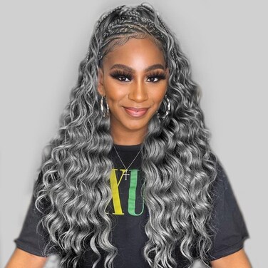 Deep Twist Braid Crochet Hair 22 Inch Braiding Hair For Beauty Synthetic Braids Hair Extension (22 Inch GREY 3pack)