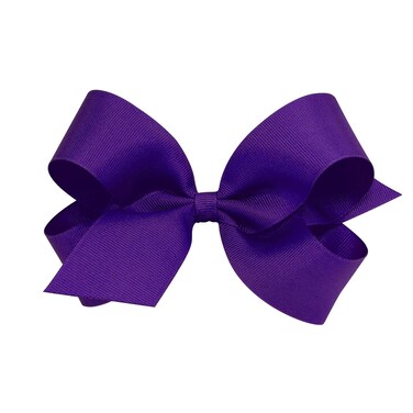 Wee Ones Girls' Classic Grosgrain Hair Bow with Plain Wrap Center on a WeeStay Hair Clip, Handmade, Large Sized Bow, Purple