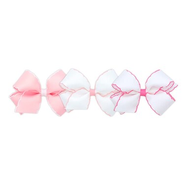 Wee Ones Girls' Medium Moonstitch Grosgrain Bow 3 pc. Variety Pack Set on WeeStay No-Slip Hair Clip