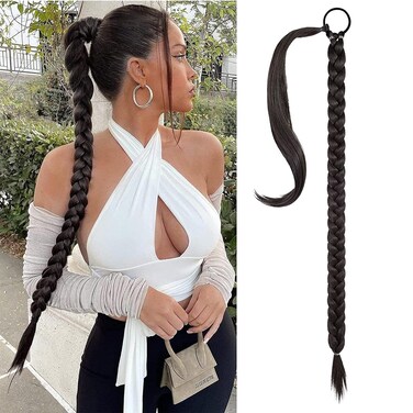 Braided Ponytail Extension 34Inch hair extensions ponytail with Hair Tie Straight Wrap Around Braiding Hair Ponytail Extension Natural Soft Synthetic Hairpieces for Women Daily Wear?2#?