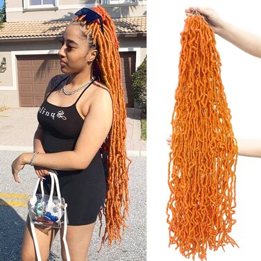 Orange Faux Soft Locs 36 Inch 7 Packs Bright Color Crochet Locs Hair Whole Strand No Extended Pre-looped Long Locs Synthetic Crochet Braids Hair Extensions For Black Women (36inch, 7packs, Orange)
