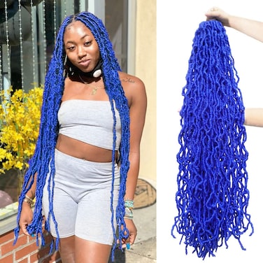Blue Faux Soft Locs 36 Inch 2 Pack Dark Navy Royal Blue Locs Crochet Hair Whole Strand No Extended Pre-looped Long Locs Synthetic Crochet Braids Hair Extensions For Black Women (36inch, 2packs, blue)