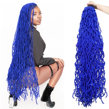 Blue Soft Locs 36 Inch Blue Faux Locs Crochet Hair for Black Women New Locs Crochet Curly Braiding Hair Extension (36 Inch, Blue)
