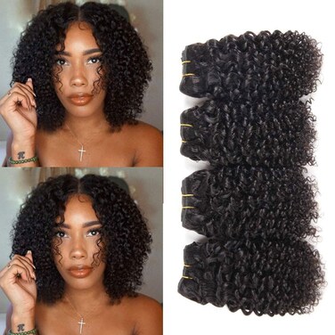 Brazilian Curly Bundles Human Hair Brazilian Kinky Curly Weave 4 Bundles Human Hair 100% Unprocessed Brazilian Virgin Human hair Natural Color (Curly Bundles, 4x10 Inch)