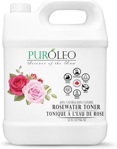 PUROLEO Rose Water 32 Fl Oz/946 ML (Packed in Canada) Pure &amp; Natural Skin Care Setting Spray and Toner - Premium and Luxury Self Care with Rosewater for Face, Makeup Setting Spray, and Facial Mist