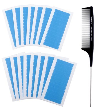 Hair Extension Tape Tabs Double Sided Adhesive Replacement Extension Tape for Hair Extensions Strong Hold No-Residue 180 Pieces Tape in Extension Replacement Tape 4x0.8cm Blue