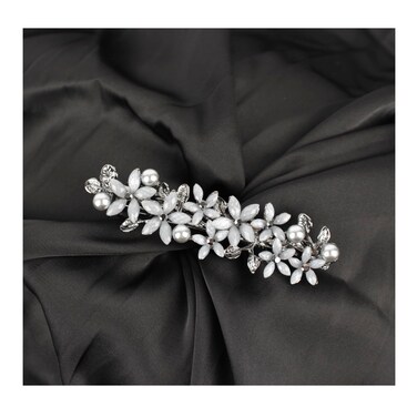 Barrettes for Women,with Flower bloom appearance,embedded Rhinestone and imitation Pearls as Decoration,elegant and retro Hair clip.light grey