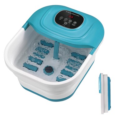 Collapsible Foot Spa with Heat, Adjustable Temperature and Timer Setting, Foot Soak Bath with Bubble, Pumice Stone, Red Light and Massage Rollers, Help Feet Stress Relief, Gifts for Women/Men