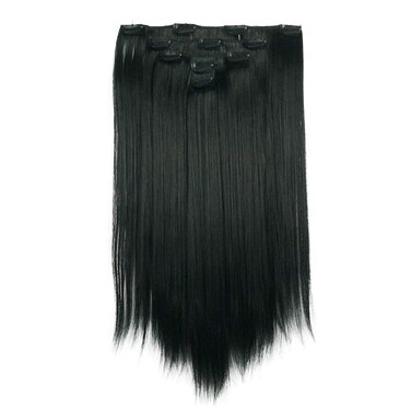 Lydell 20" Long Straight 5 PCS Set Hair Extension Thick Clip in on Synthetic Extensions for Women (Black)