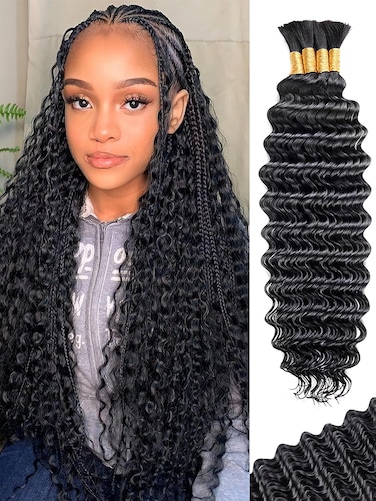 Human Braiding Hair for Boho Braids 20 Inch 100 g 4 Bundles Deep Wave Bulk Human Hair for Braiding No Weft 10A Curly Human Hair Extensions for Braids Wet and Wavy Human Braiding Hair