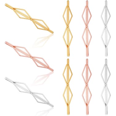 PAGOW 9pcs Metal Bobby Pins Hair Clips, Fashion Metal Decorative Bobby Pins for Women Kitsch Hair Accessories Pin（Gold*3, Rose Gold*3 and Silver*3)