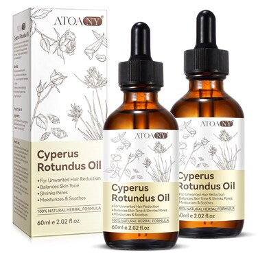 Cyperus Rotundus Oil 100% Natural, Cyprus Rotundus Oil for Hair Removal, Reducing Body Hair Growth &amp; Smoothing Skin   Suitable for All Skin Types, 60ml with Dropper (2 Packs)