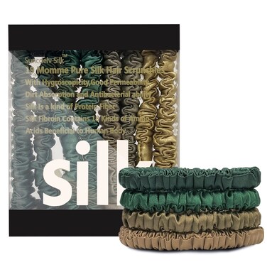 Suncdelv Silk,100% Silk Scrunchies for Hair,22 Momme Hair Ties for Anti-Crease &amp; Breakage,Natural Women Hair Accessories，Fashion Hairbands 4PCS（Green series）