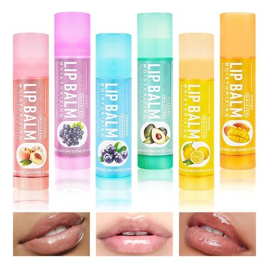 6PCS Fruit Flavoured Lip Balm,Organic Lip Balm Set with Beeswax,Hydrating Lip Moisturizer for Lip Care,Lip Balms for Dry Cracked Lips