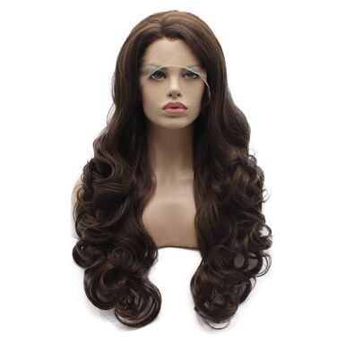 Lushy Wavy Long Ash Brown Wig Half Hand Tied Heat Resistant Realistic Synthetic Lace Front Wig