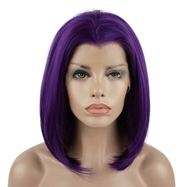 Lace Front Synthetic Wig - Straight Short Silky Two Tone Ombre Purple Root Light Purple Half Hand Tied Heat Friendly Heavy Density Realistic Wig