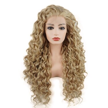 Hair Curly Long 26inch Three Tone Mix Blonde Wig Heavy Density Realistic Synthetic Lace Front Wigs