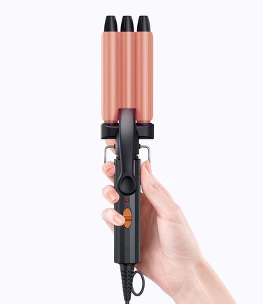 Mini Crimper Hair Tool for Short Hair 1/2 Inch, Small Hair Crimper for Tight Beach Waves, 3 Barrel Hair Waver with Argan Oil Infused, Waver Hair Tool, Mini 3 Barrel Curling Iron, Rosegold