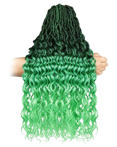 Goddess Faux Locs Crochet Hair- 24 Inches 8 Packs 112 Strands Pre Looped Ombre Black to Green,Soft Synthetic Hair Extensions, Soft Locs with Long Curly Ends(24"-8 (24 Inches (Pack of 8), T1B/Green)