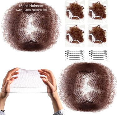 KKTech Pack of 15pcs Hair Nets Invisible Elastic Edge Mesh 50cm(15pcs) (coffee)