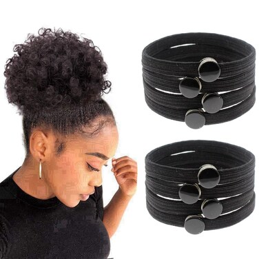 8PCS High Elasticity Snap Hair Ties for Thick Hair Natural Curly Hair and Braids  Connectable Hair Rope   No Slip Adjustsble hairband for Puff Ponytail (Black-8pcs)