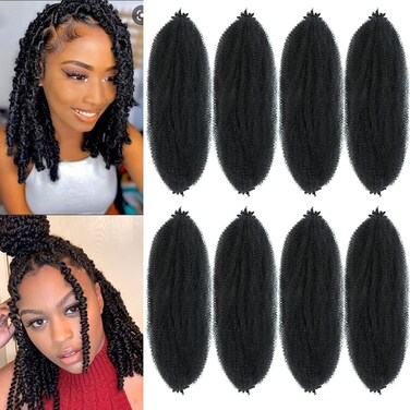 Parceria 12 Inch Springy Afro Twist Hair 8 Packs Marley Twist Braiding Hair Pre-fluffed Spring Twist Hair Afro Twist Hair Marley Hair for Faux Locs (12 Inch (Pack of 8), 1B# Marley Twist)
