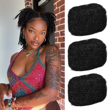 Afro Kinkys Bulk Human Hair 10Inch 3 Bundles 90g 100％ Human Hair for Draedlock Extensions Repair Locs Afro kinkyhair For Braiding Twist Braids Afro Human Hair (1B, 10 Inch (Pack of 3))