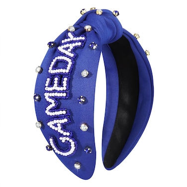 YAHPERN Women's Crystal Pearl Knotted Headbands, Jeweled Wide Top Knot Headband for Sports, Baseball, Football, Hair Accessories and Gifts (Blue&amp;White)